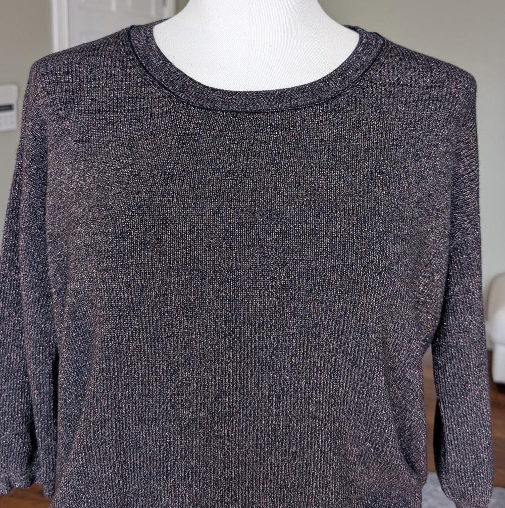 Aritzia Wilfred Women's Sweater Silk Cashmere 3/4 Sleeves Grey Gold Knit Size S - Picture 4 of 14